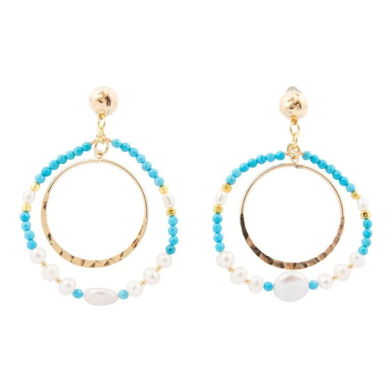 Hepburn Blue Magnesite Double Loop Golden Earrings sold by Barse
