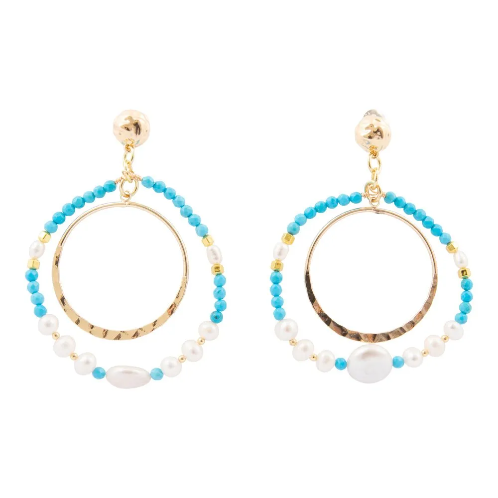 Hepburn Blue Magnesite Double Loop Golden Earrings sold by Barse
