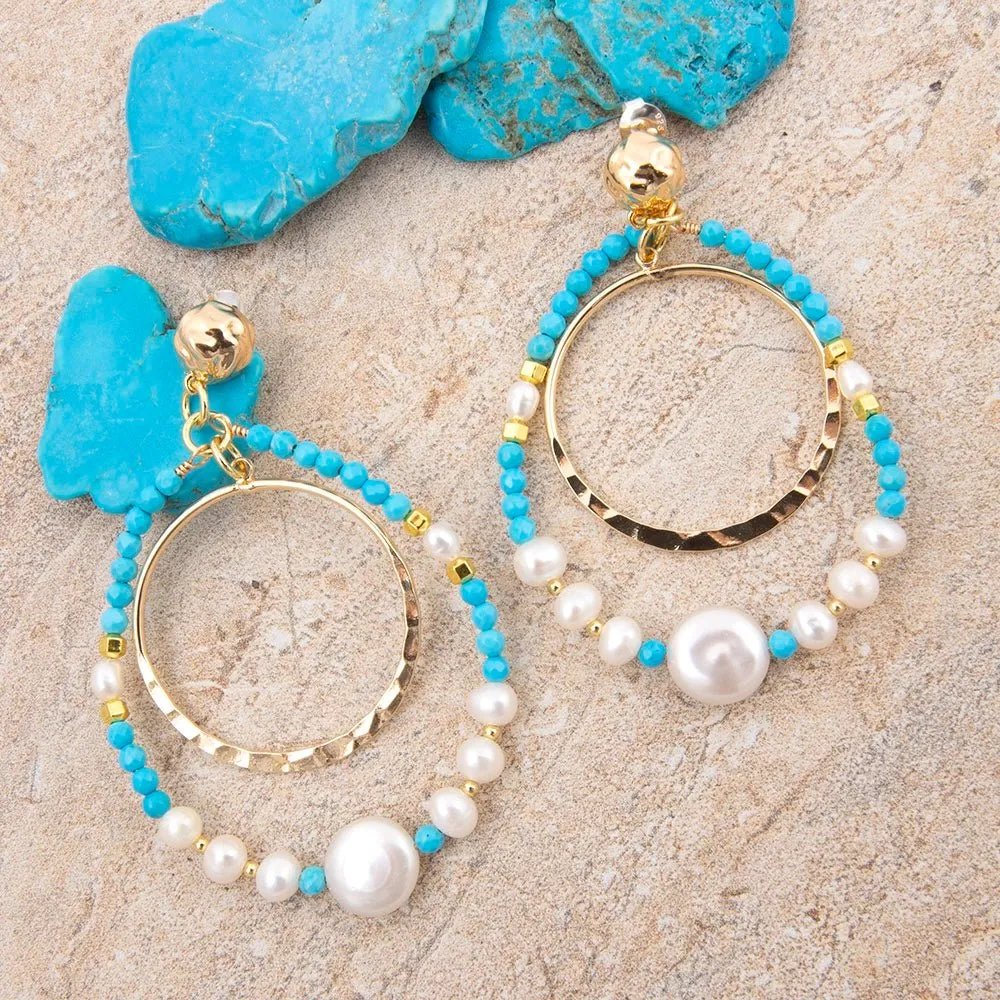 Hepburn Blue Magnesite Double Loop Golden Earrings sold by Barse product image thumbnail 3
