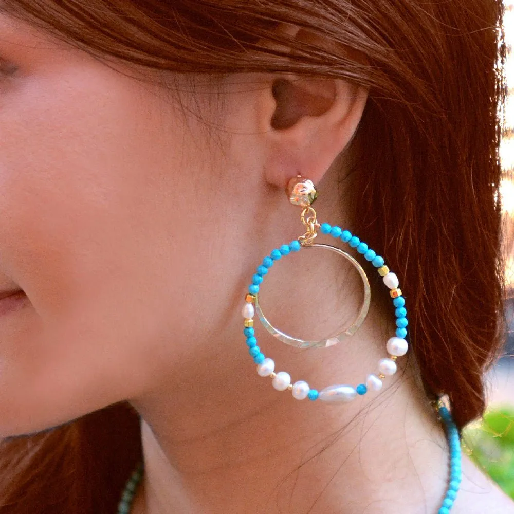 Hepburn Blue Magnesite Double Loop Golden Earrings sold by Barse product image thumbnail 2