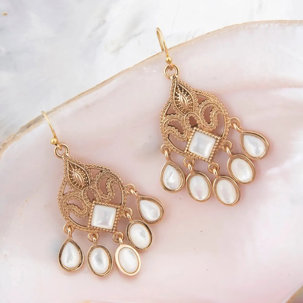 Luscious White Mother of Pearl Golden Chandelier Earrings sold by Barse product image thumbnail 3