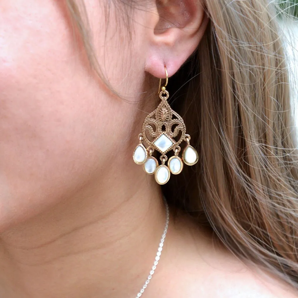 Luscious White Mother of Pearl Golden Chandelier Earrings sold by Barse product image thumbnail 2