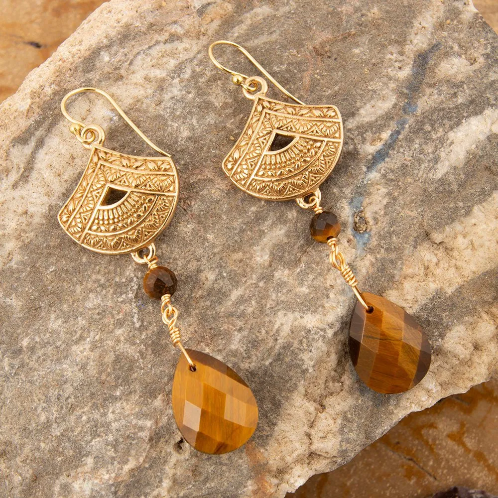 Maya Brown Tiger's Eye Golden Drop Earrings sold by Barse product image thumbnail 3