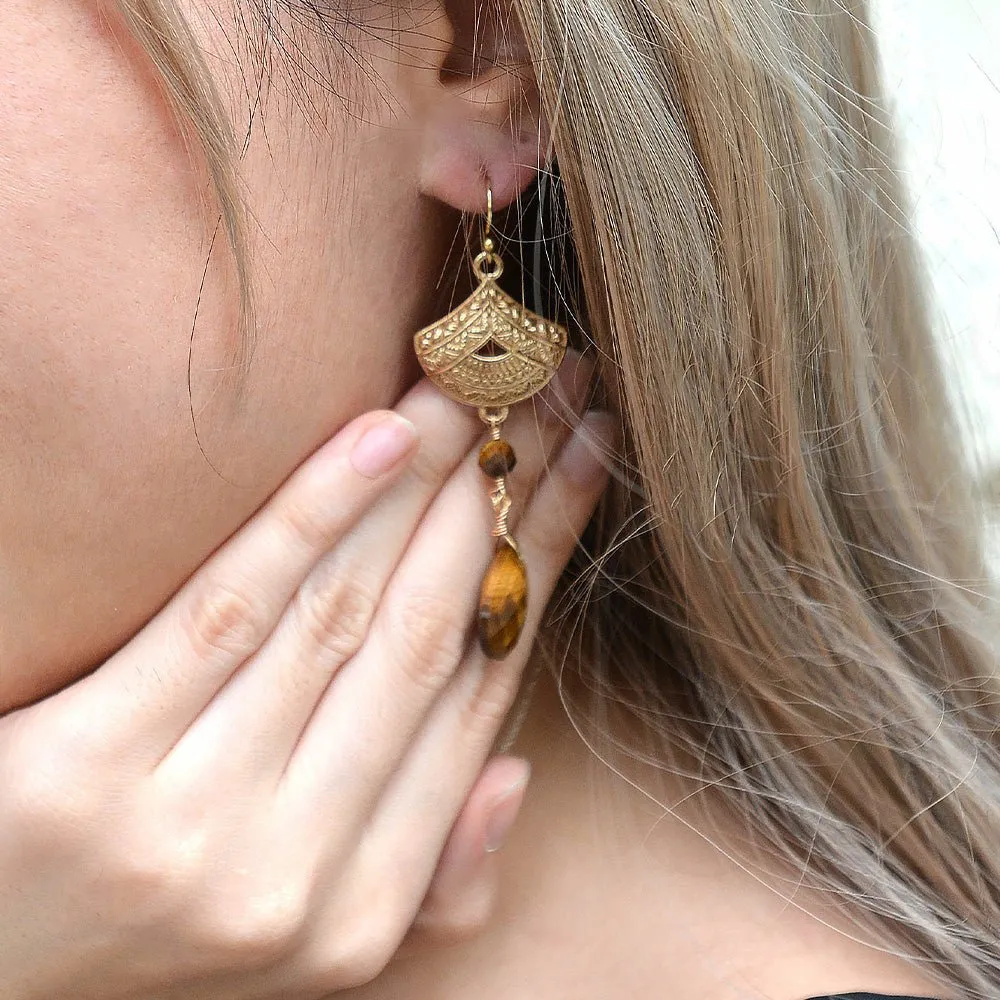 Maya Brown Tiger's Eye Golden Drop Earrings sold by Barse product image thumbnail 2