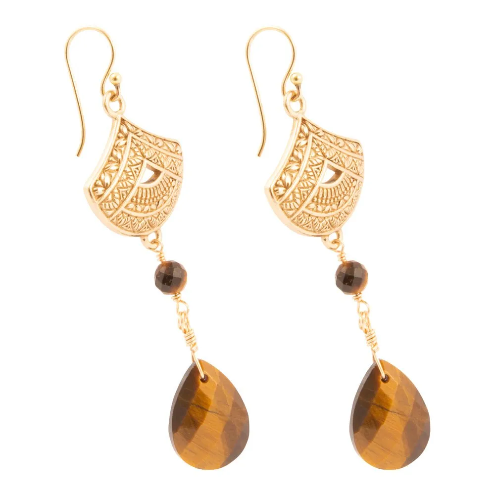 Maya Brown Tiger's Eye Golden Drop Earrings sold by Barse product image thumbnail 4