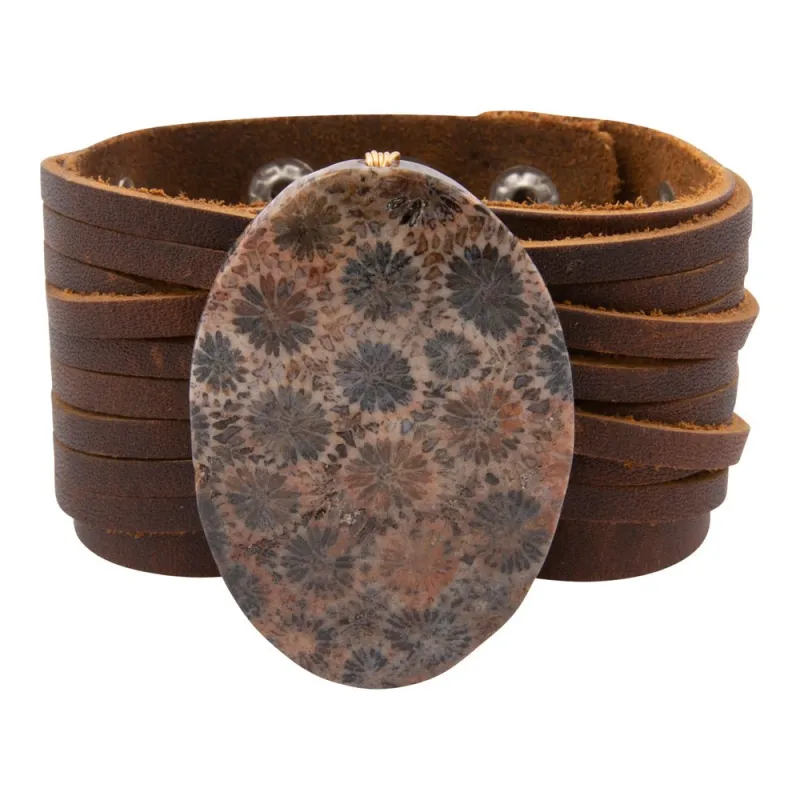 Black Jasper and Leather Statement Bracelet sold by Barse