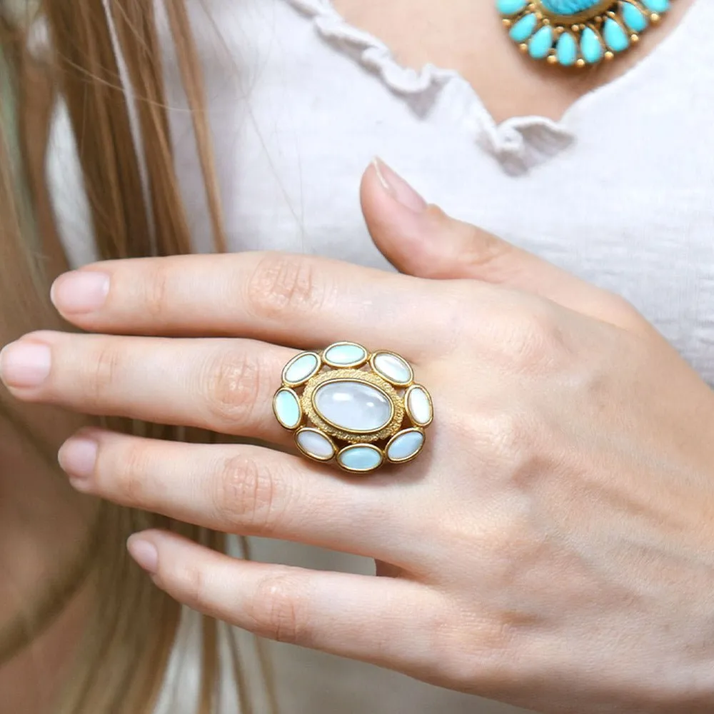 White Mother of Pearl Ovation Golden Statement Ring sold by Barse product image thumbnail 2