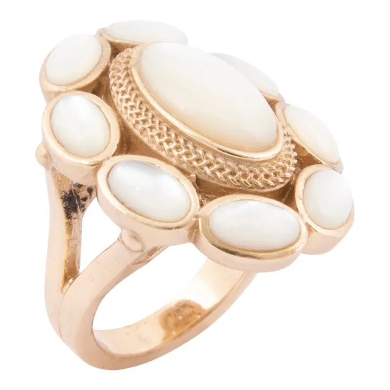White Mother of Pearl Ovation Golden Statement Ring sold by Barse