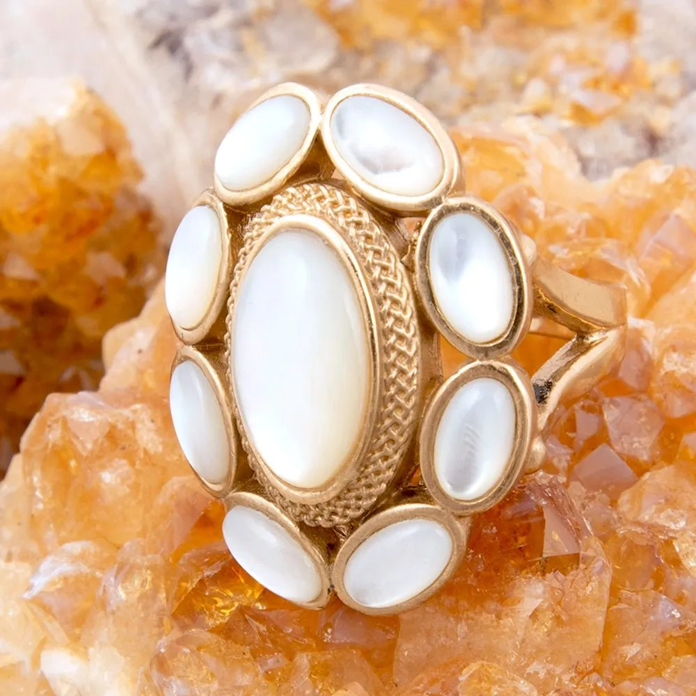 White Mother of Pearl Ovation Golden Statement Ring sold by Barse product image thumbnail 3