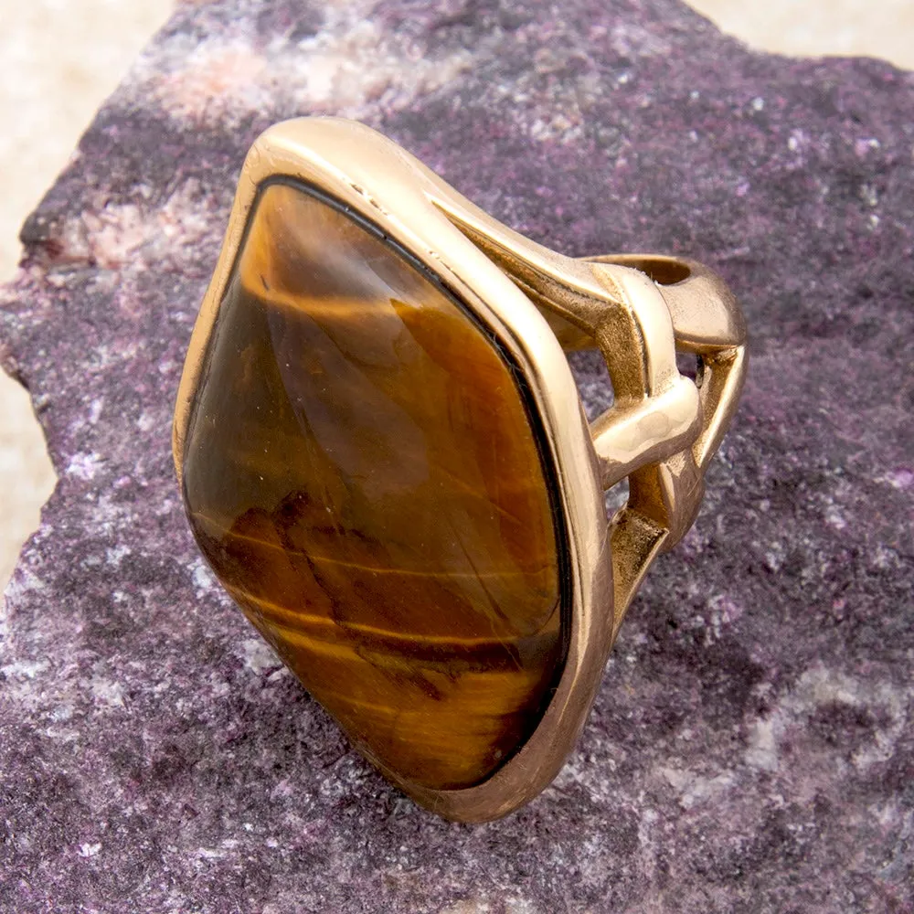 Abstract Brown Tiger's Eye Golden Statement Ring sold by Barse product image thumbnail 3