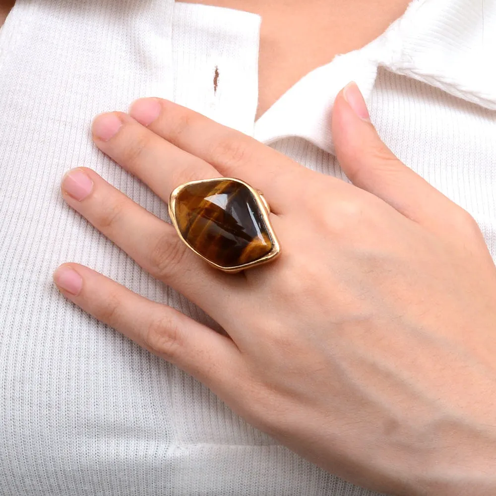 Abstract Brown Tiger's Eye Golden Statement Ring sold by Barse product image thumbnail 2