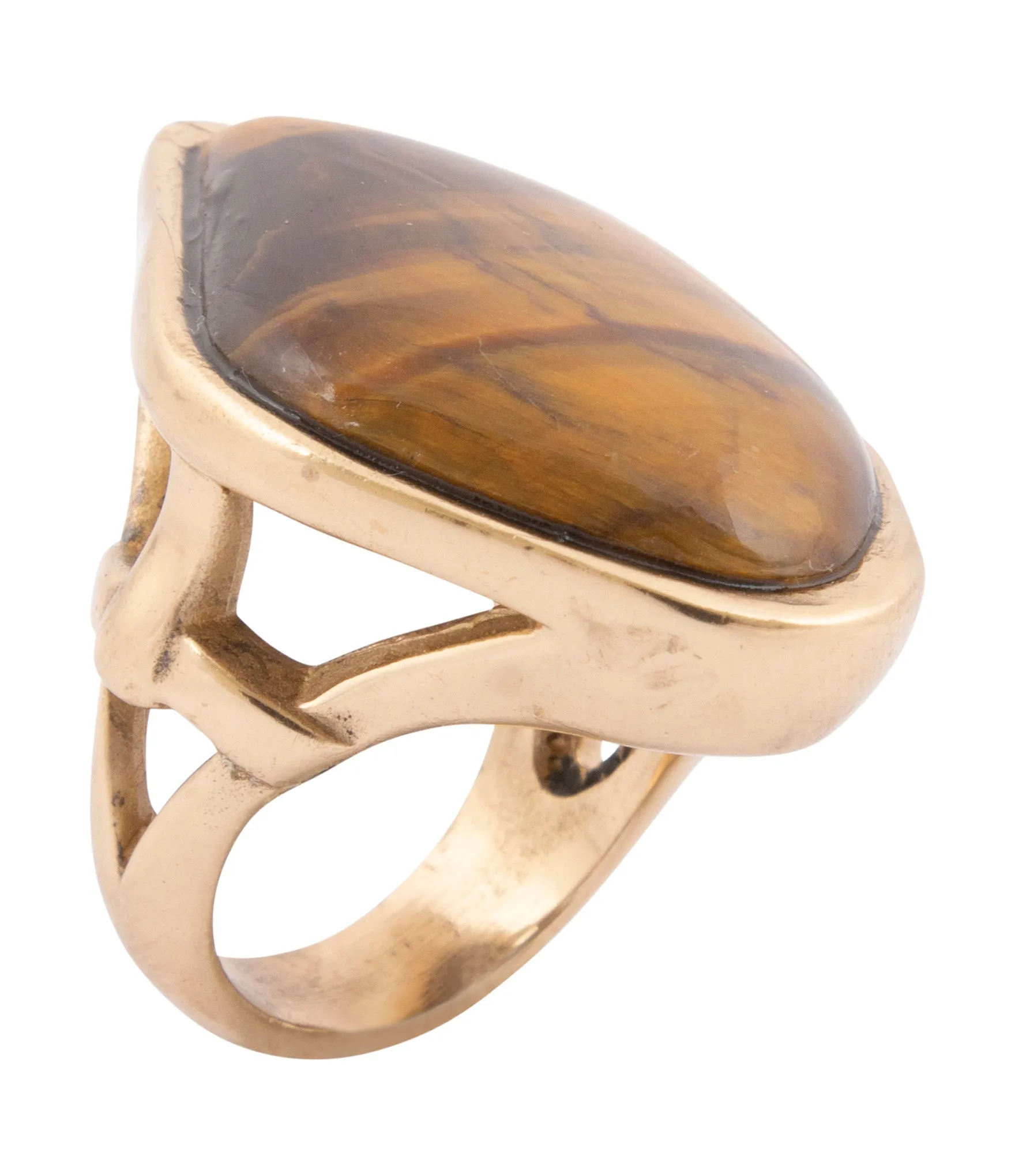 Abstract Brown Tiger's Eye Golden Statement Ring sold by Barse