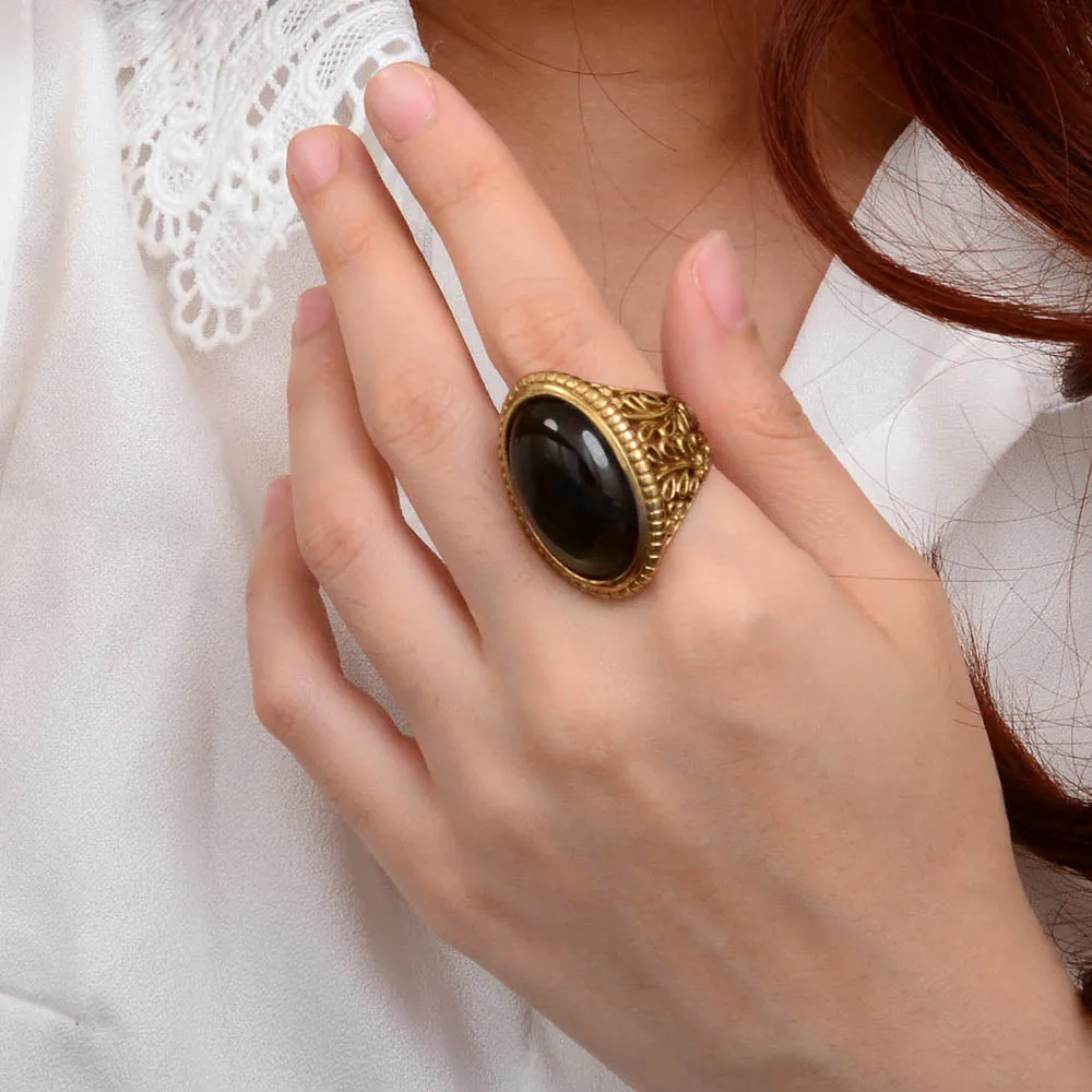 Brown Smoky Quartz Shimmer Golden Statement Ring sold by Barse product image thumbnail 2
