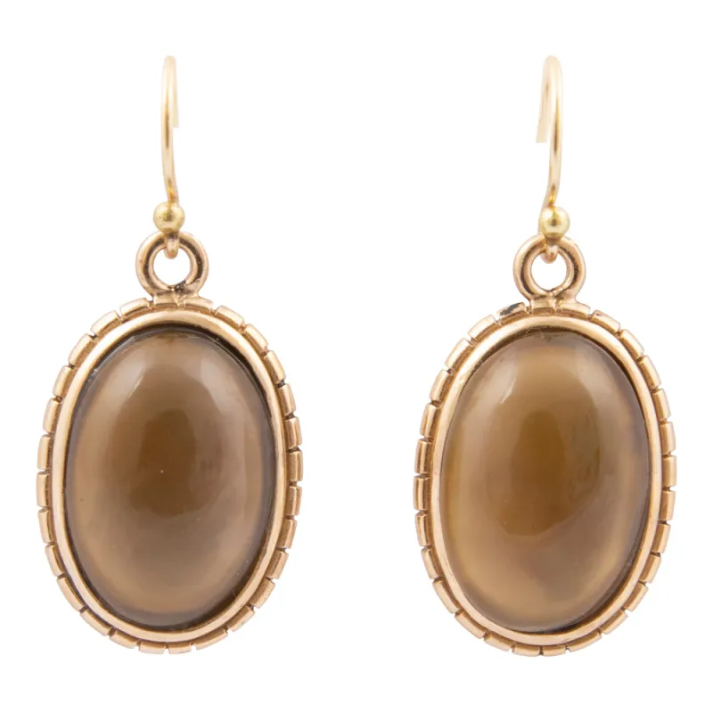 Brown Smoky Quartz Shimmer Golden Drop Earrings sold by Barse