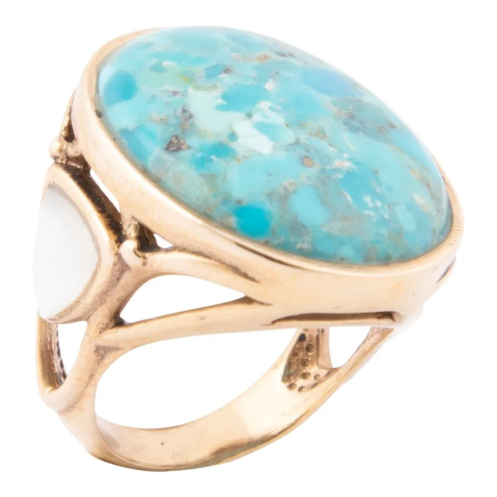 White Mother of Pearl Petals Golden Statement Ring sold by Barse