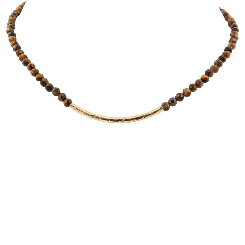 Brown Tiger's Eye Golden Bar Necklace sold by Barse
