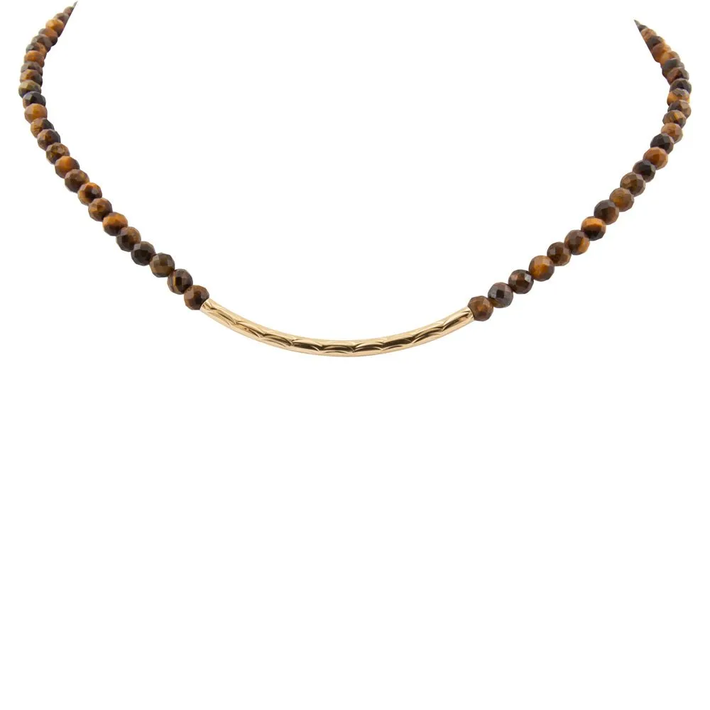 Brown Tiger's Eye Golden Bar Necklace sold by Barse