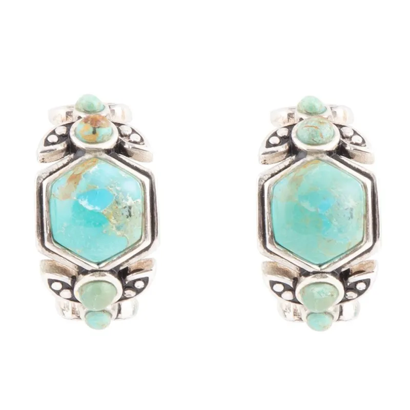 Emile Blue Turquoise Sterling Silver Hoop Earrings sold by Barse