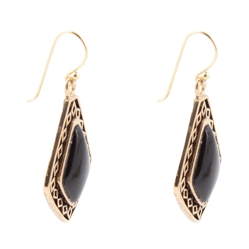 Diamond Black Onyx Stone Golden Drop Earrings sold by Barse product image thumbnail 3