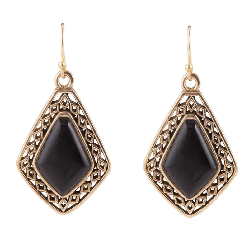 Diamond Black Onyx Stone Golden Drop Earrings sold by Barse