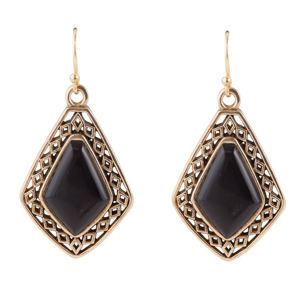 Diamond Black Onyx Stone Golden Drop Earrings sold by Barse