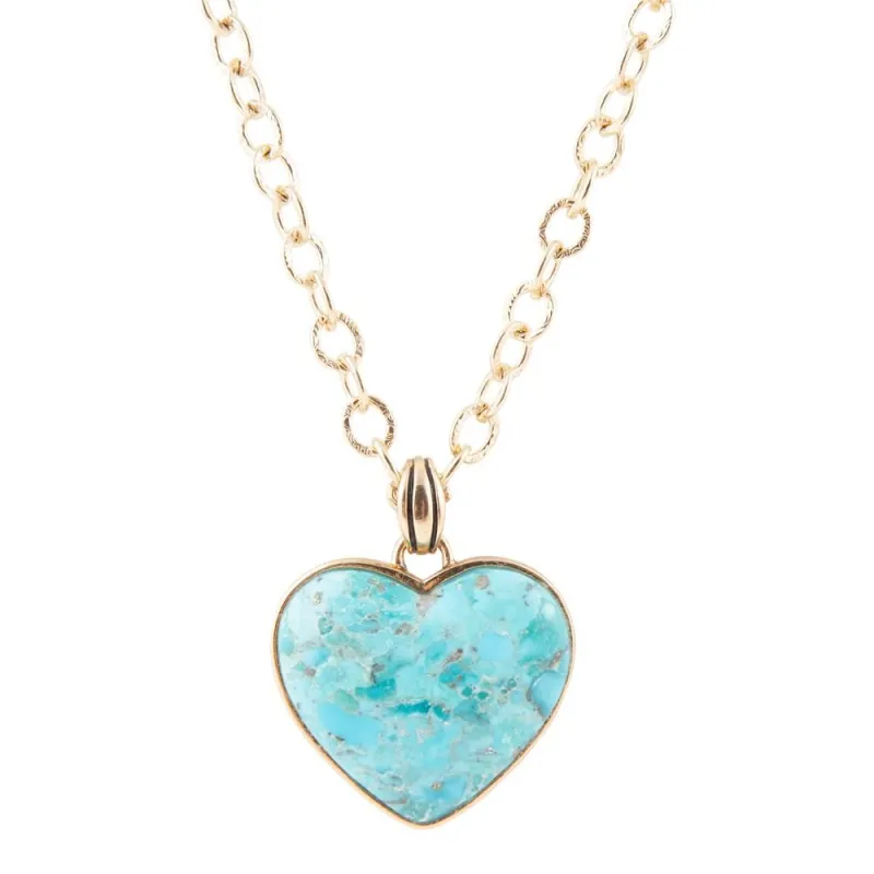 Blue Turquoise Heart Pendant Golden Necklace sold by Barse