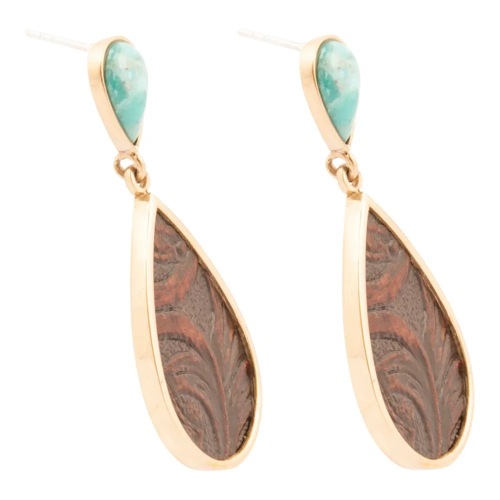 Blue Turquoise Rosette Leather Post Golden Earrings sold by Barse product image thumbnail 4