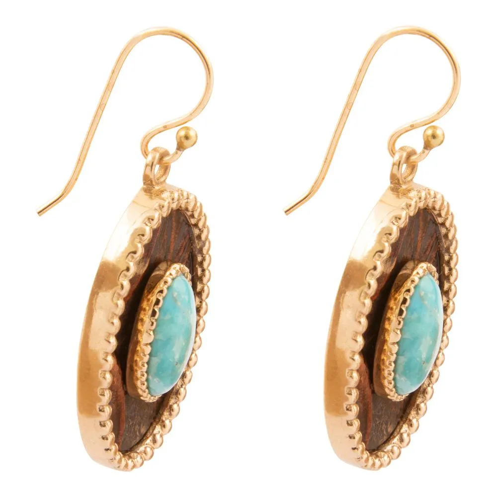 Blue Turquoise Rosette Leather and Golden Drop Earrings sold by Barse product image thumbnail 4