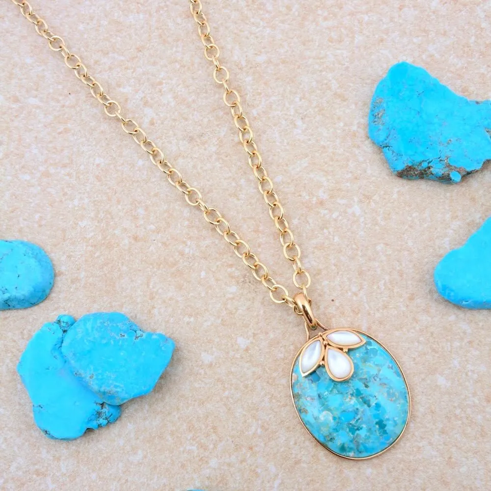 White Mother of Pearl Petal Golden Pendant Necklace sold by Barse product image thumbnail 4