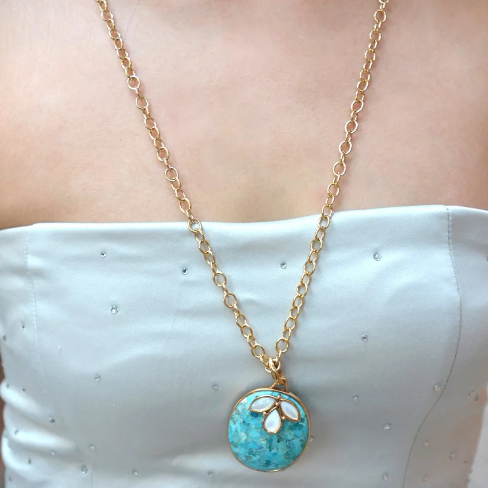 White Mother of Pearl Petal Golden Pendant Necklace sold by Barse product image thumbnail 2
