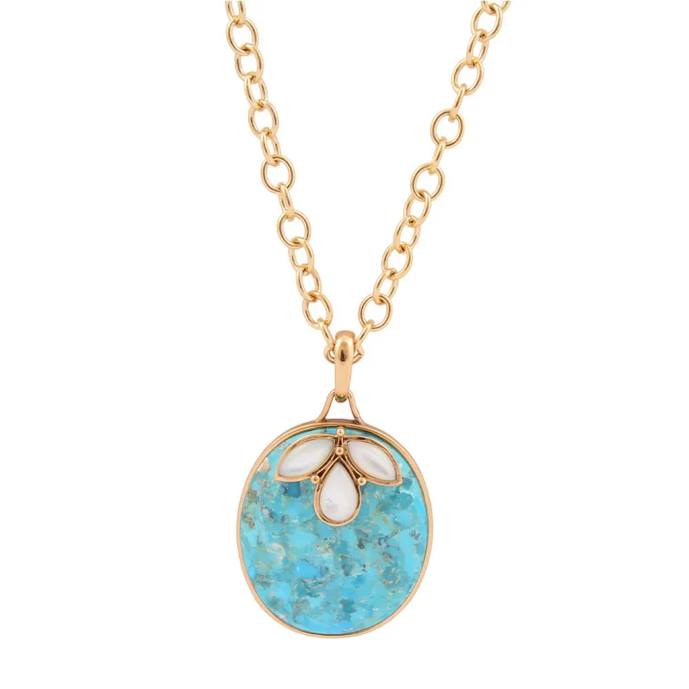 White Mother of Pearl Petal Golden Pendant Necklace sold by Barse