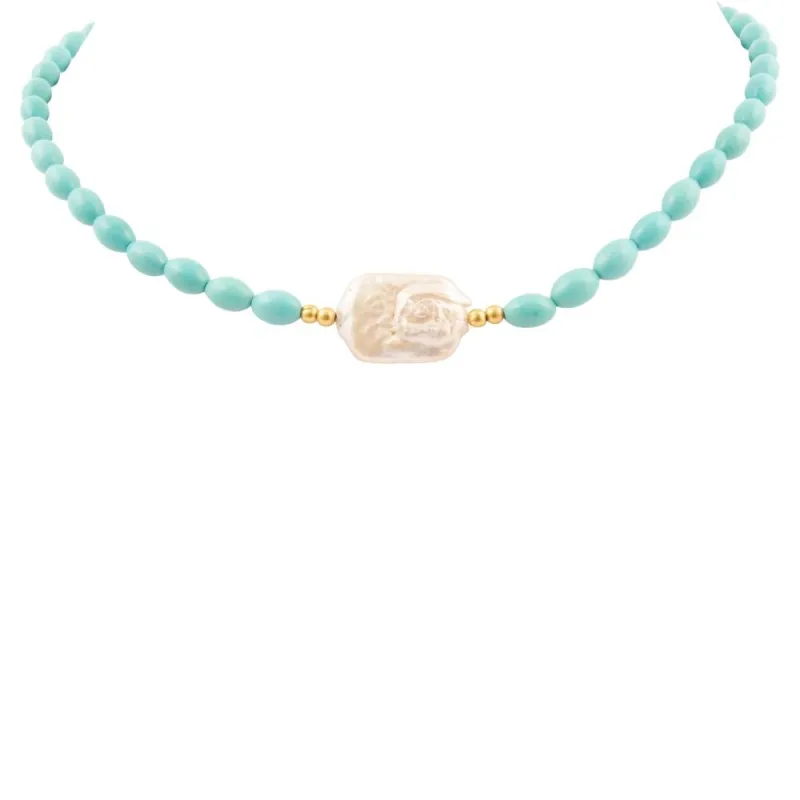 Blue Turquoise Cirrus Golden Necklace sold by Barse