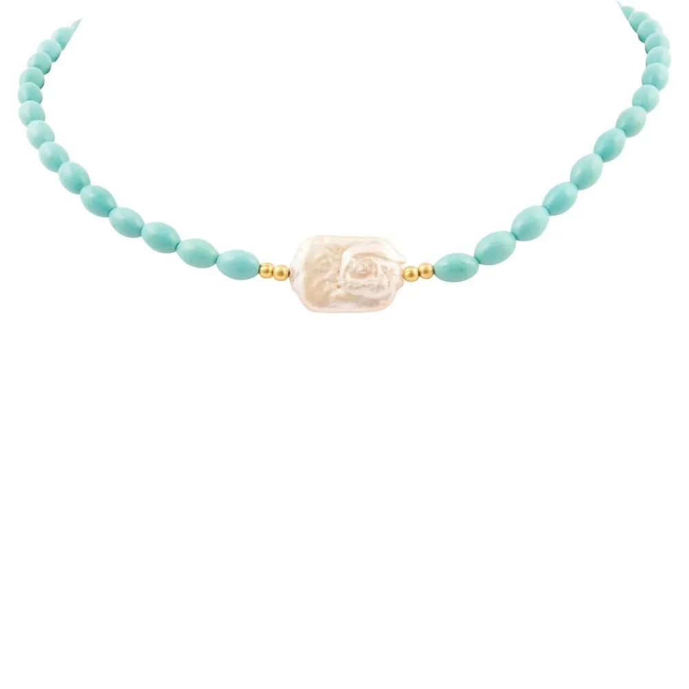 Blue Turquoise Cirrus Golden Necklace sold by Barse