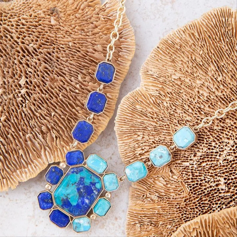 Duality Blue Lapis and Turquoise Golden Pendant Necklace sold by Barse product image thumbnail 3