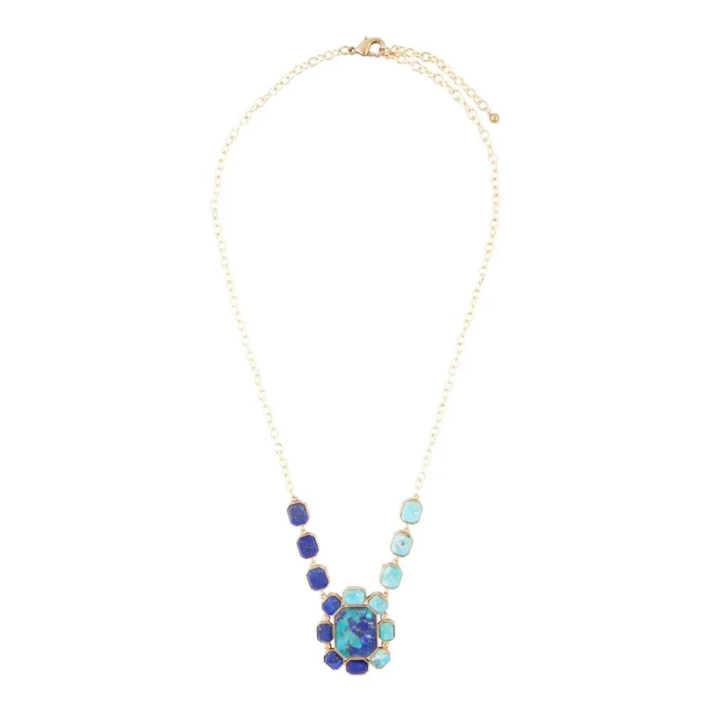 Duality Blue Lapis and Turquoise Golden Pendant Necklace sold by Barse product image thumbnail 4