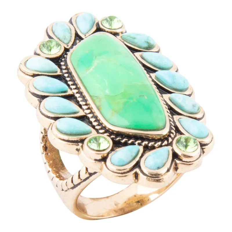 Legacy Lime Green and Blue Turquoise Golden Statement Ring sold by Barse