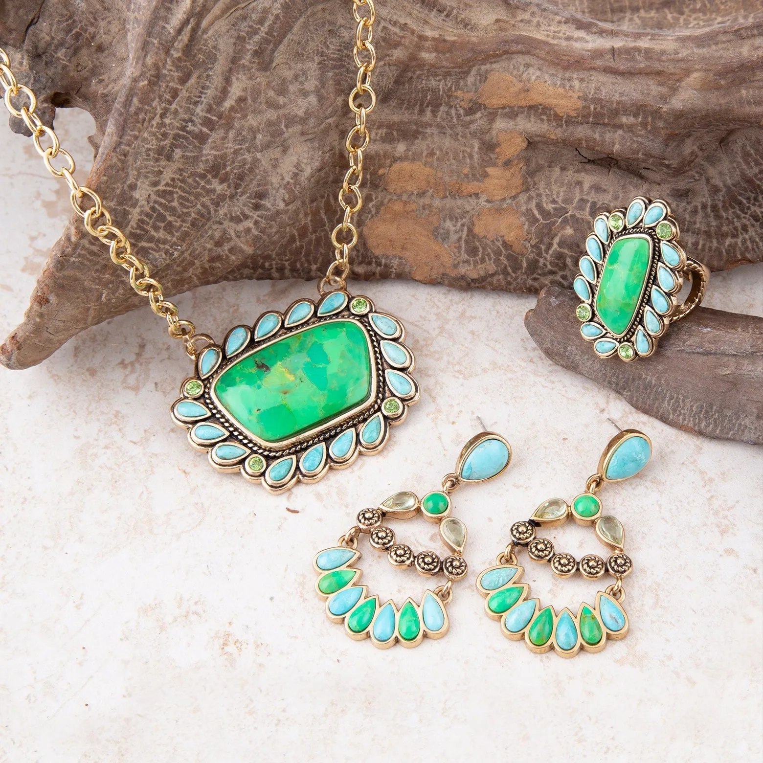 Legacy Lime Green and Blue Turquoise Golden Statement Ring sold by Barse product image thumbnail 5