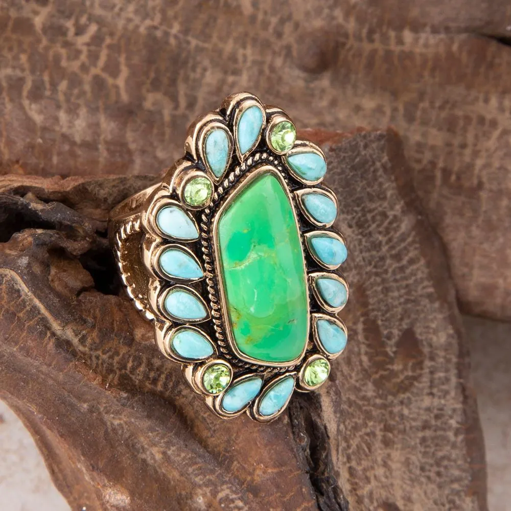 Legacy Lime Green and Blue Turquoise Golden Statement Ring sold by Barse product image thumbnail 3