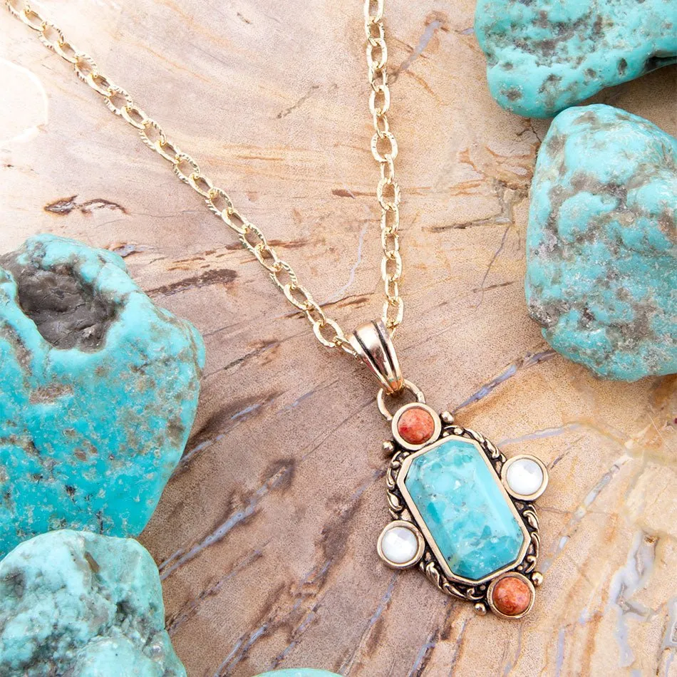 Champs Blue Turquoise and Orange Coral Golden Pendant Necklace sold by Barse product image thumbnail 3