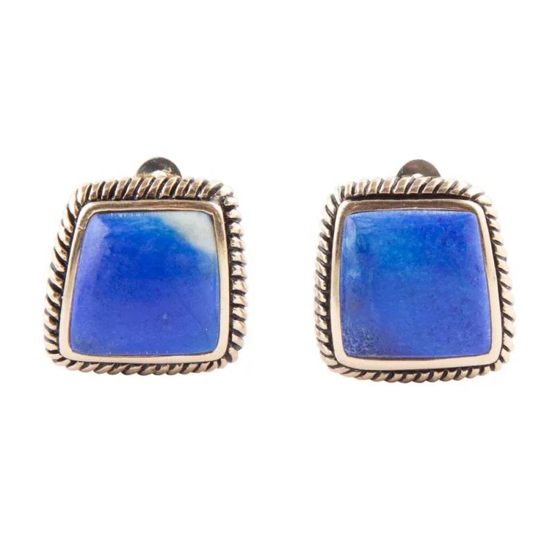 Roped Blue Lapis Golden Clip Earrings sold by Barse