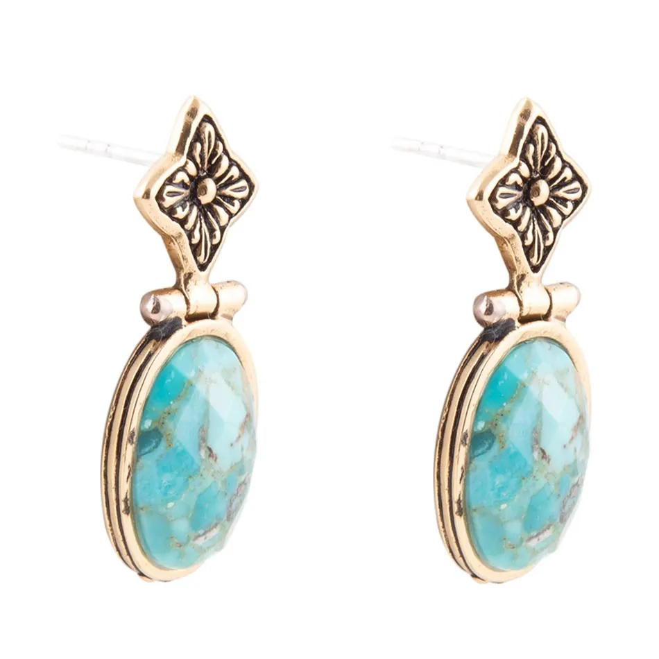 Golden Flower and Blue Turquoise Drop Earrings sold by Barse product image thumbnail 3