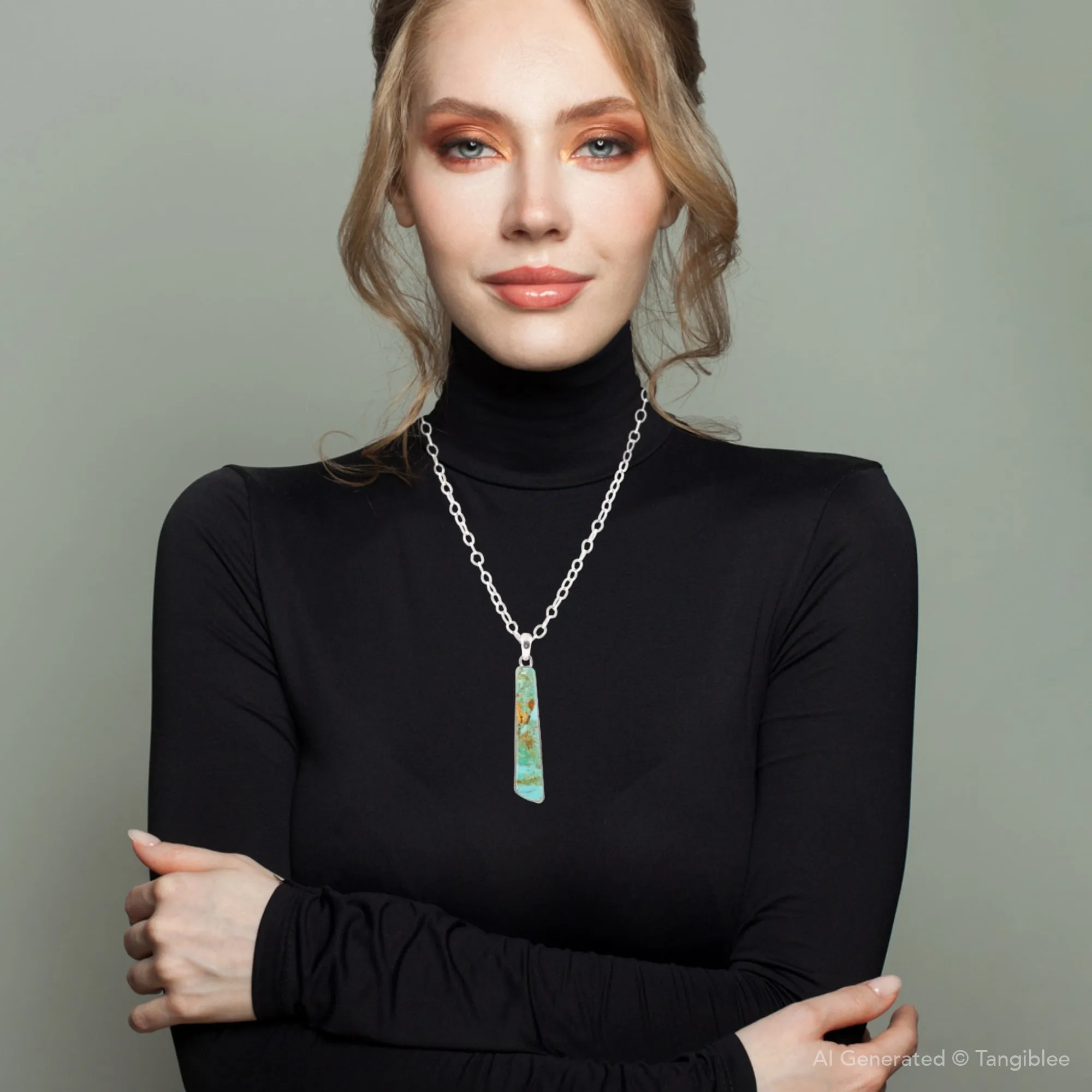 Pueblo Blue Turquoise and Sterling Silver Pendant Necklace sold by Barse product image thumbnail 3