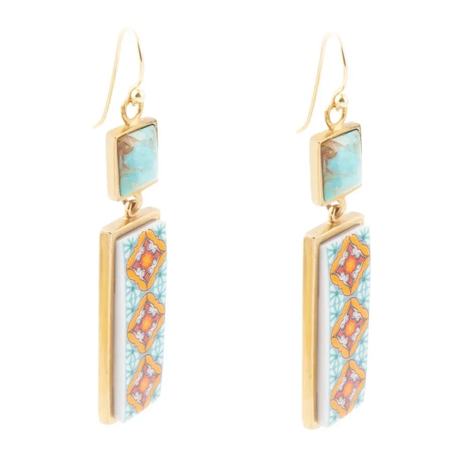 Talavera Tile and Blue Turquoise Golden Dangle Earrings sold by Barse product image thumbnail 3