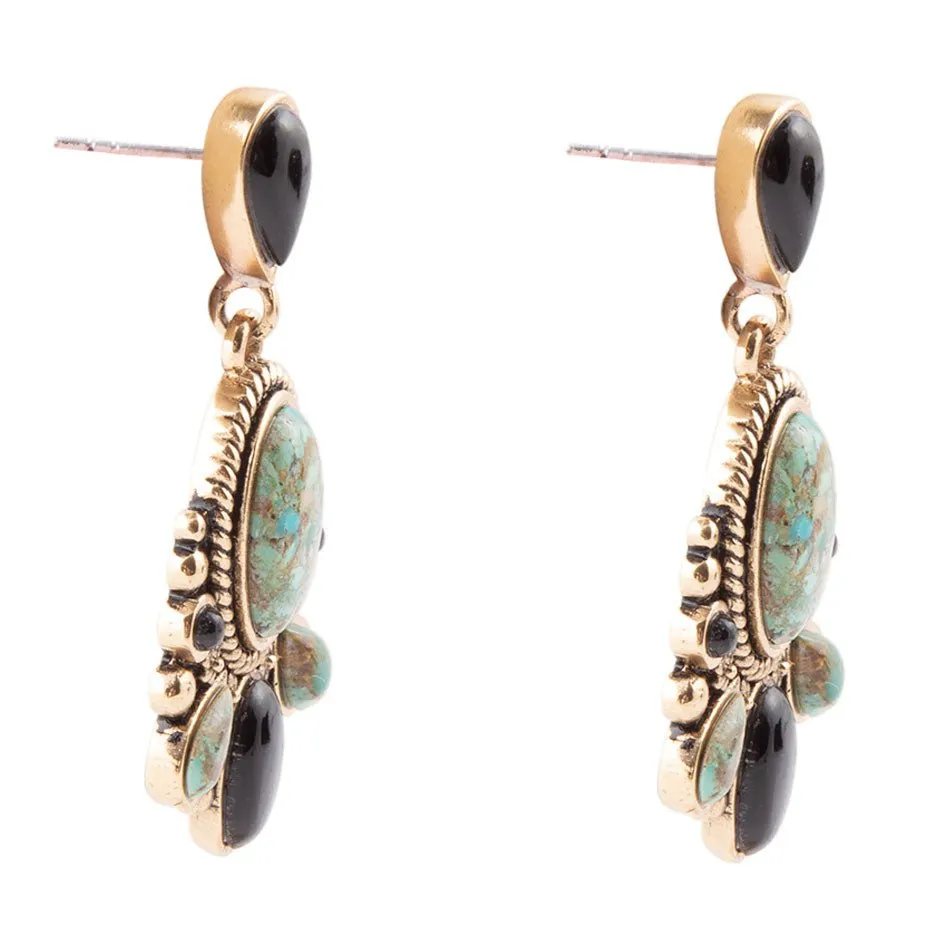 Barcelona Blue Turquoise and Black Onyx Post Drop Golden Earrings sold by Barse product image thumbnail 3