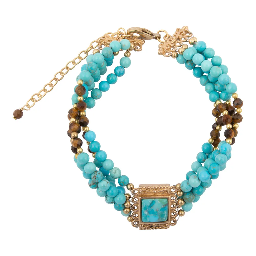 Smoky Quartz and Blue Turquoise Golden Statement Bracelet sold by Barse product image thumbnail 4