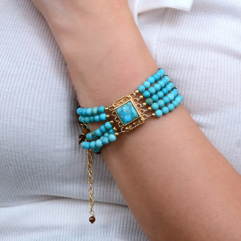 Smoky Quartz and Blue Turquoise Golden Statement Bracelet sold by Barse product image thumbnail 2