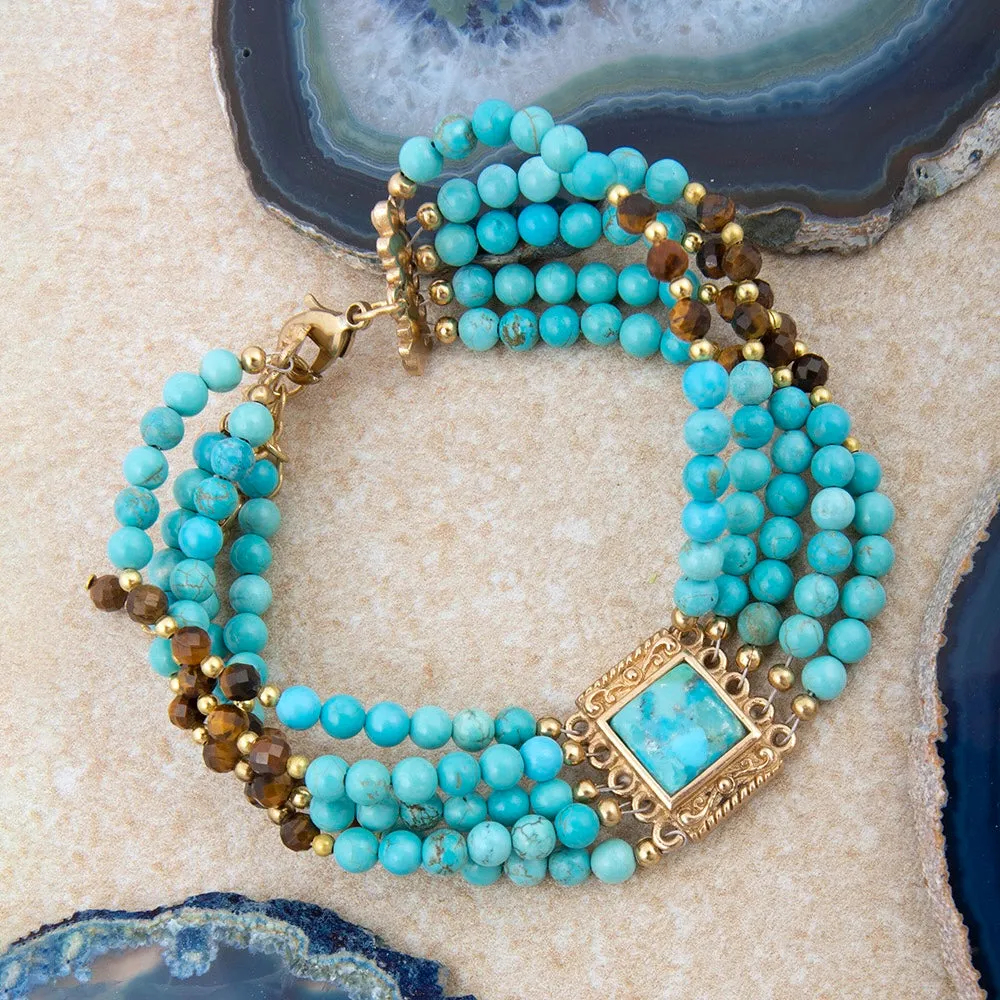 Smoky Quartz and Blue Turquoise Golden Statement Bracelet sold by Barse product image thumbnail 3