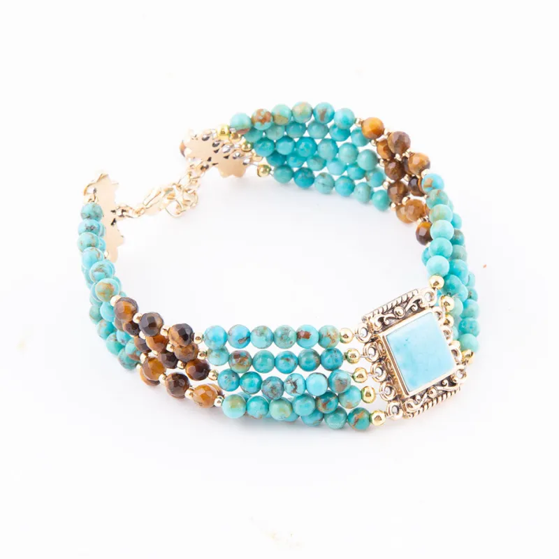 Smoky Quartz and Blue Turquoise Golden Statement Bracelet sold by Barse