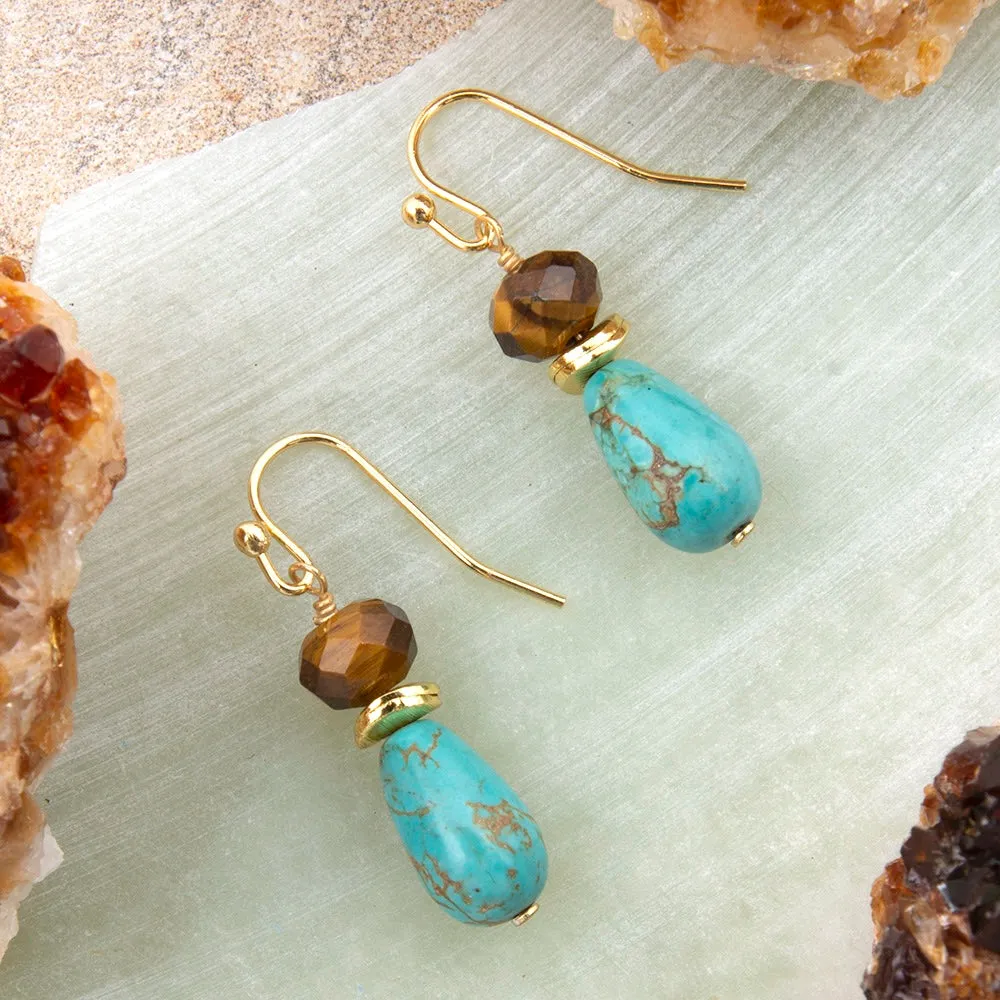 Brown Smoky Tiger's Eye and Turquoise Double Drop Earrings sold by Barse product image thumbnail 3