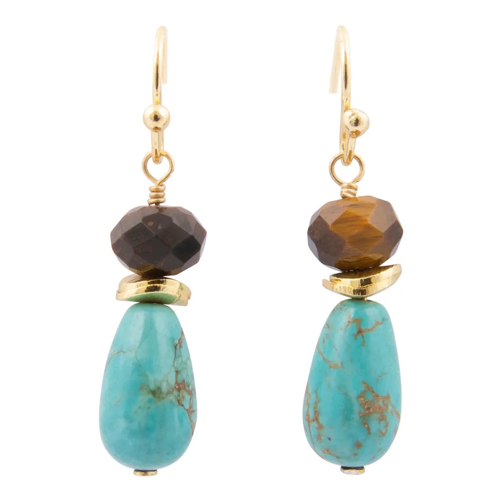 Brown Smoky Tiger's Eye and Turquoise Double Drop Earrings sold by Barse